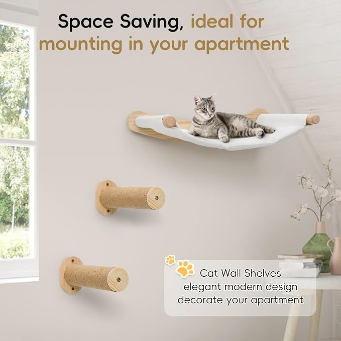 Faux Rabbit Fur Cat Wall Hammock - 2-Step Climbing Shelf, Wall Mounted for Indoor Large Cats - Image 6