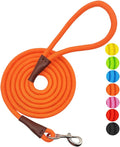 MayPaw 4/6 /8/10 FT Dog Leash, Classic Solid Colors, Strong Nylon Rope Dog Leash Reinforced with Leather Tailor Connection Heavy Duty Silver Clasp (Orange, 8ft*1/2") by MayPaw