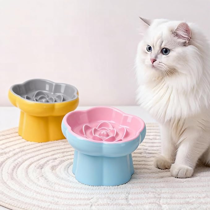 Ceramic Raised Slow Feeder Cat Bowl,Cat Slow Feeder, | Tilted Feeding Dish,Whisker-Friendly, Indoor Cats Food Bowl Small Dogs Slow Feeder for Dry and Wet Food - Image 7
