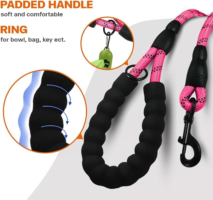 Taglory Rope Dog Leash for Small Medium Dogs, 5 FT Padded Handle, Pink | Made of Climbing Rope, Reflective for Night Walks and Training, Comfortable Grip, Anti-tangle Swivel Clip, 3/8 inch - Image 4