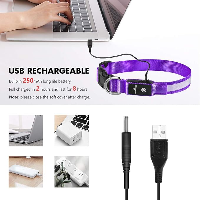 MASBRILL Light Up Collar, LED Rechargeable Glow Flashing Night Collar, Waterproof, 4 Colors, 3 Sizes for Small to Large Dogs (S(0.98 * 15.75"), Purple) - Image 4