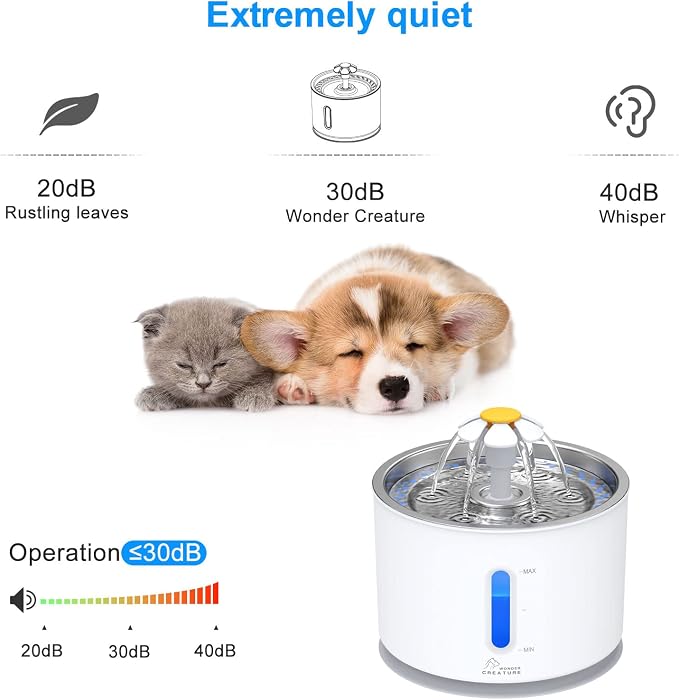 Wonder Creature Cat Water Fountain Stainless Steel Lid with 4 Filters, 81oz | 2.4L Pet Fountain with 4 Filters, 4 Sponges, Quiet Pump, Water Level Window, Stainless Steel Lid for Cats and Dogs - Image 6