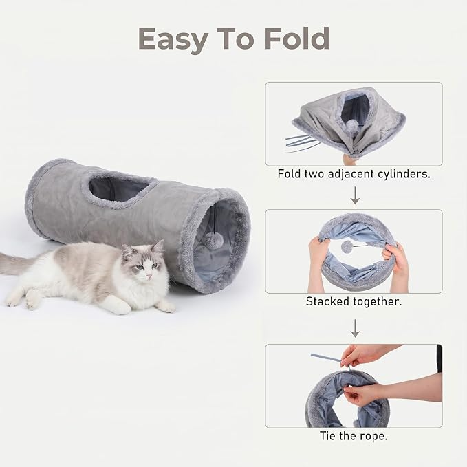 Cat Tunnel, 20" Cat Tube with Play Ball | Long Plush Indoor Cat Toys for Cat, Puppy, Kitty, Kitten, Rabbit (Small) - Image 5