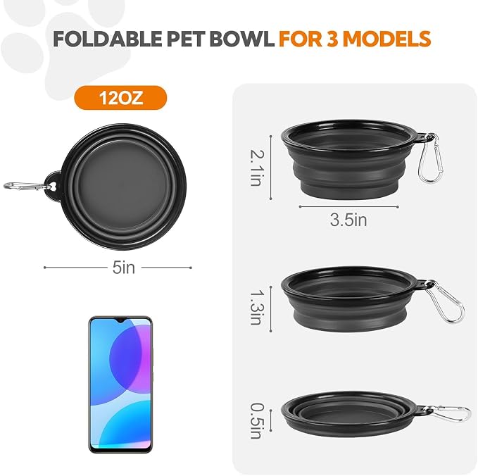 Collapsible Dog Bowl for Travel,2-Pack 12oz Pet Portable Water Food Bowls | Silicone Pet Foldable Bowl with 2 Carabiner Clips, Travel Water Bowl, Food Dishes Bowl, for Camping, Hiking, Walking - Image 3