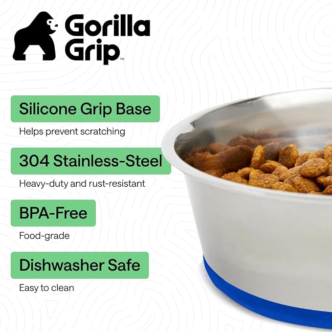 GORILLA GRIP Dog Bowls, Food Grade Stainless Steel, Set of 2, 4 Cup, Blue | 304 Stainless Steel Pet Feeding Bowls Hold 32 fl oz Each, Dishwasher Safe, Rust Resistant, BPA Free Rubber Base - Image 2