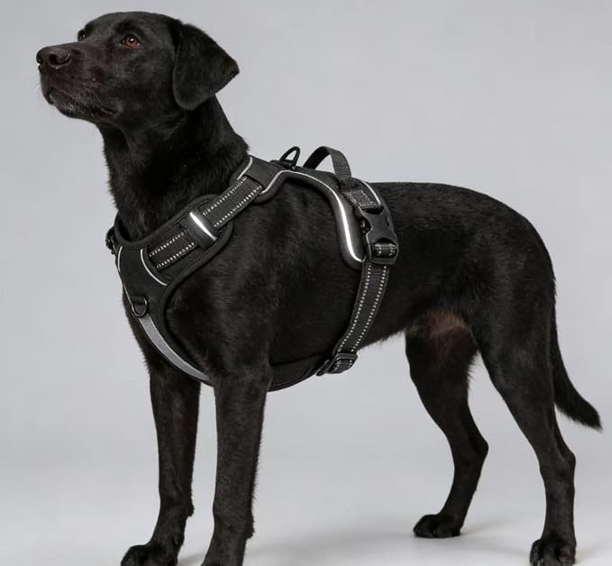 Black Adjustable Reflective No-Pull Dog Harness with 2 Leash Clips，Soft Padded Vest for Small Dog, Easy to Put on and Take Off,Black Small - Image 4