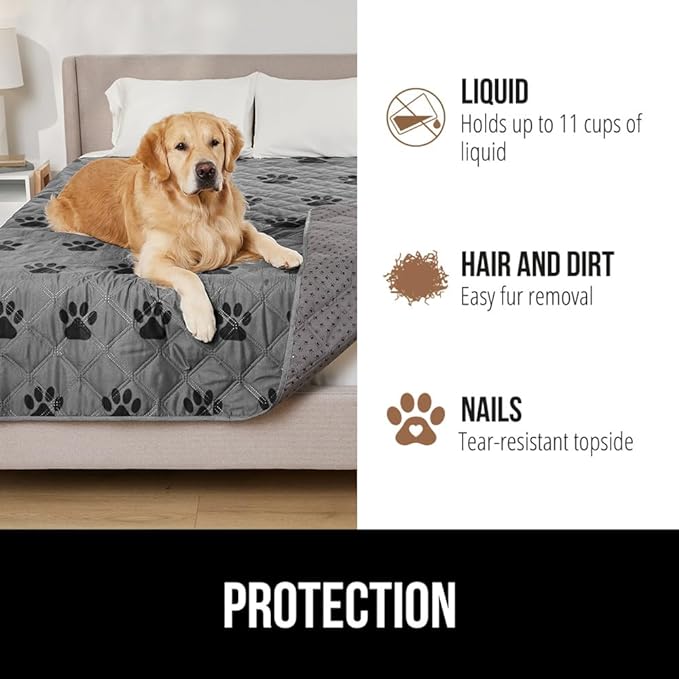 GORILLA GRIP® Waterproof Dog Blanket, Couch Cover for Dogs, 68x82 Gray Paw | Silicone Grip Backing, Washable, Leakproof, Protects Sofa, Sectional, Bed, Crate, Car and RV, Senior Pet Essential - Image 5