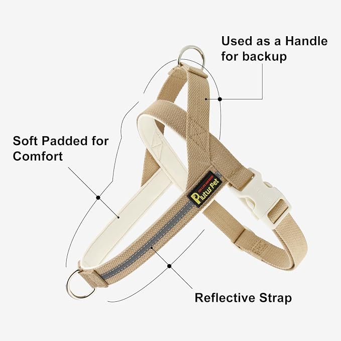 Plutus Pet Cotton Dog Harness and Leash Set, Reflective and Soft Padded, Quick Fit Vest Harness, for Small, Medium and Large Dogs, Beige, XXS - Image 2