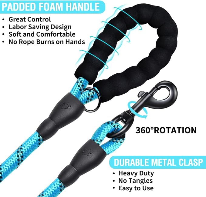 COOYOO Dog Leash 6 FT Heavy Duty - Comfortable Padded Handle - 1/2 inch Reflective Dog Leash for Medium Large Dogs with Poo Bag Dispenser - Image 6