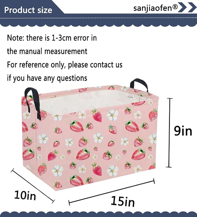 Sanjiaofeng Rectangular Strawberry Storage Baskets Baby Girl Basket Kids Baby Storage Basket Waterproof Collapsible Storage Bin Cute Organizer Box Girl Room Decor(Strawberry) - Image 7
