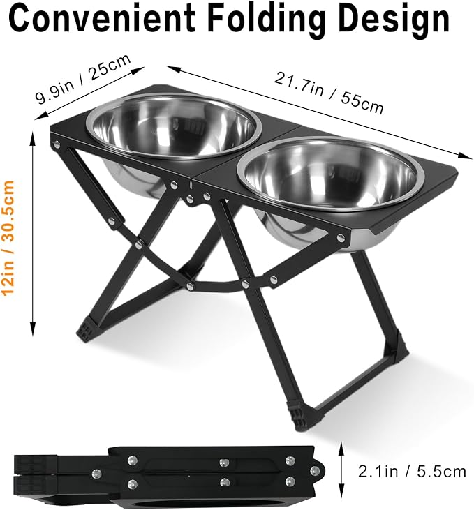 Foldable Elevated Dog Bowl Holder with 2 Large 85oz Stainless Steel Bowls, 12" Tall Raised Dog Bowl Stand for Large Breeds, Indoor and Outdoor Use - Image 6