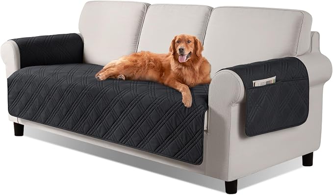TAOCOCO Waterproof Couch Covers for Dogs, Non Slip Pet Sofa Cover, 3 Seater | Washable Couch Seat Covers with Arms for 3 Cushion Couch, Dog Couch Cover Protector, Pockets & Backless Design, Black by TAOCOCO