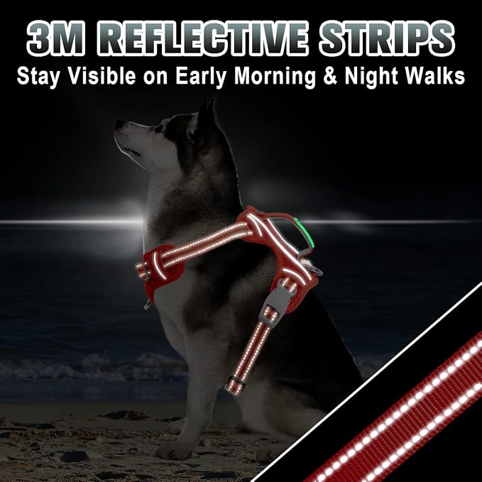BARKBAY No Pull Dog Harness Large Reflective Dog Harness with Front Clip and Easy Control Handle for Walking Training Running with ID tag Pocket(Red,L) - Image 7