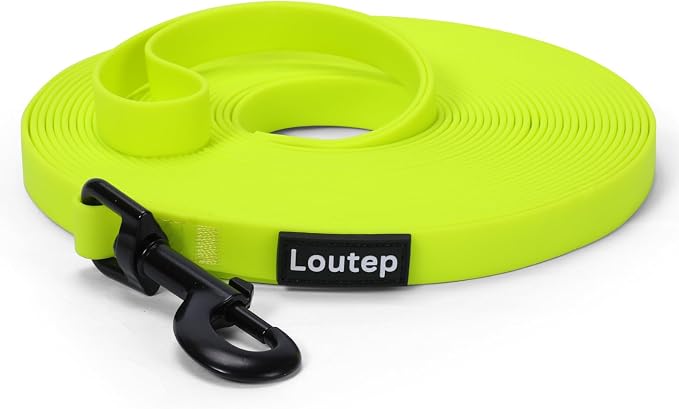 Waterproof Long Line Dog Leash, Padded Handle, 10 ft, Yellow | Soft PVC-coated webbing with 360° swivel carabiner for swimming, tracking and rainy walks by Loutep