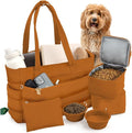 Rubyloo Puffer Dog Travel Bag for Dog Moms, Diaper Bag with Travel Bowls | 2 BPA-Free Collapsible Bowls, 2 Pet Food Containers, 9 Pockets, Everyday Puffer Bag Works With or Without Your Dog, Rust by Rubyloo