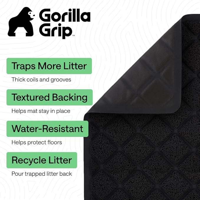 GORILLA GRIP Cat Litter Box Mat, Cushioned Coil Mesh Litter Trapping Mats, Scatter Control Supplies for Less Mess, Phthalate Free, Ultra Deep Catch Grooves, Rinse or Vacuum to Clean, 17x11 Black - Image 2