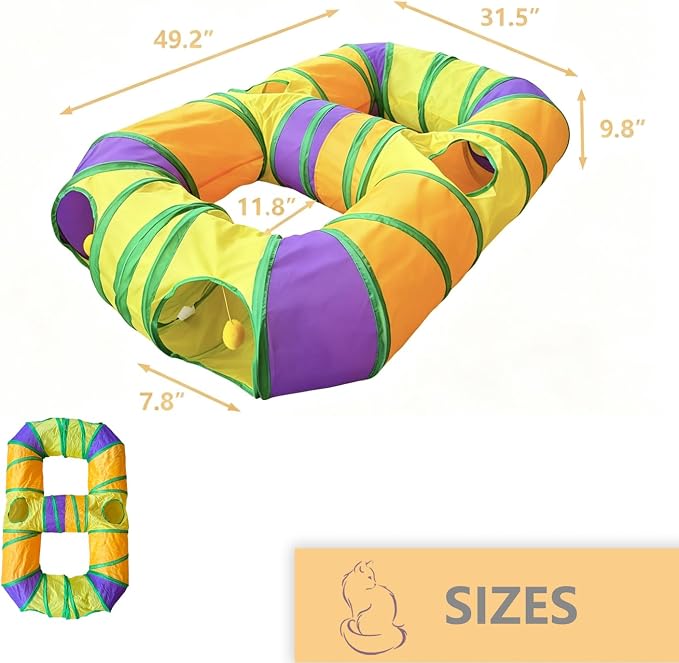8-Shaped Cat Tunnel Toy Interactive Foldable Playhouse Maze Toys for Cats, Kittens, Rabbits & Small Pets with Playing Balls Collapsible Play Tube for Indoor Fun & Exercise (Multicolor) - Image 2