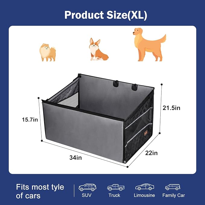 MIXJOY XL Dog Car Seat for Large Medium Dogs, Back Seat Extender for Pets, Waterproof Pet Carseat for Medium Sized Dog, Hammock for Pet, with Storage Pocket for Cars/SUV/Truck(XL) - Image 5