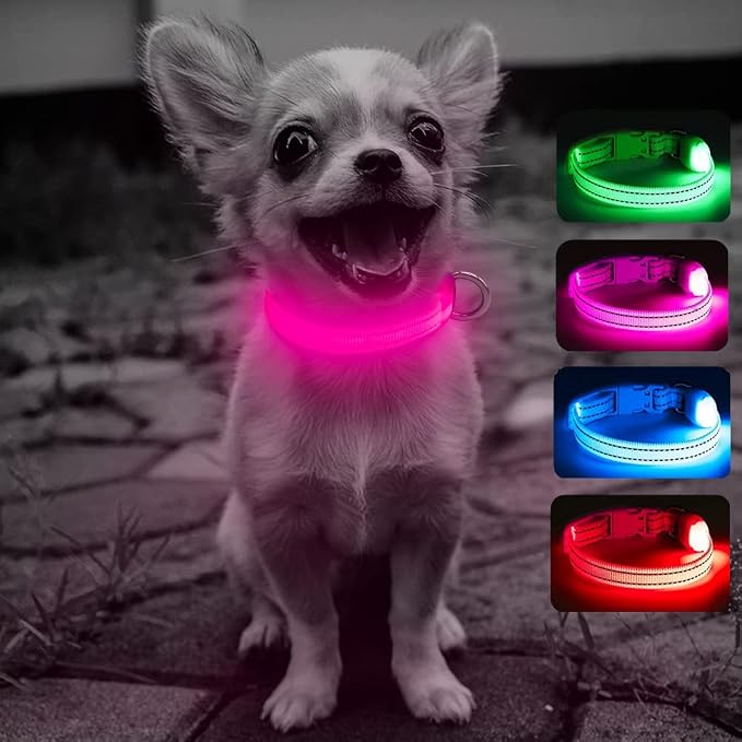Light Up Collar for Small Dogs& Cats, Reflective LED Dog Collar Rechargeable Puppy Safety Lights for Nighttime Walking (Pink) - Image 7