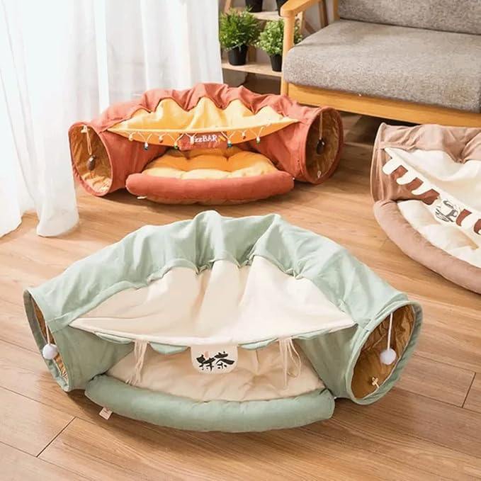 LEFTSTARER 2-in-1 Collapsible Cat Tunnel for Indoor Bed and Hideout - Pet Dog Rabbit Bunny Ferret Tunnel Tubes Toys with Removable Washable Mat, Tower Wheel Stuff - Image 4