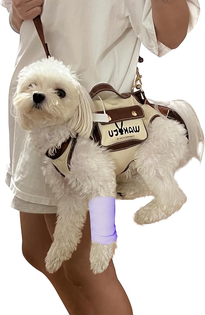 Wakytu Dog Lift Harness Dog Carrier VES Harness Adjustable Leash with Small Puppy Treat Bag,Fits Most Cars,XS | stylish puppy sling carrier with handle & pocket,adjustable leash,walking & travel by Petshome
