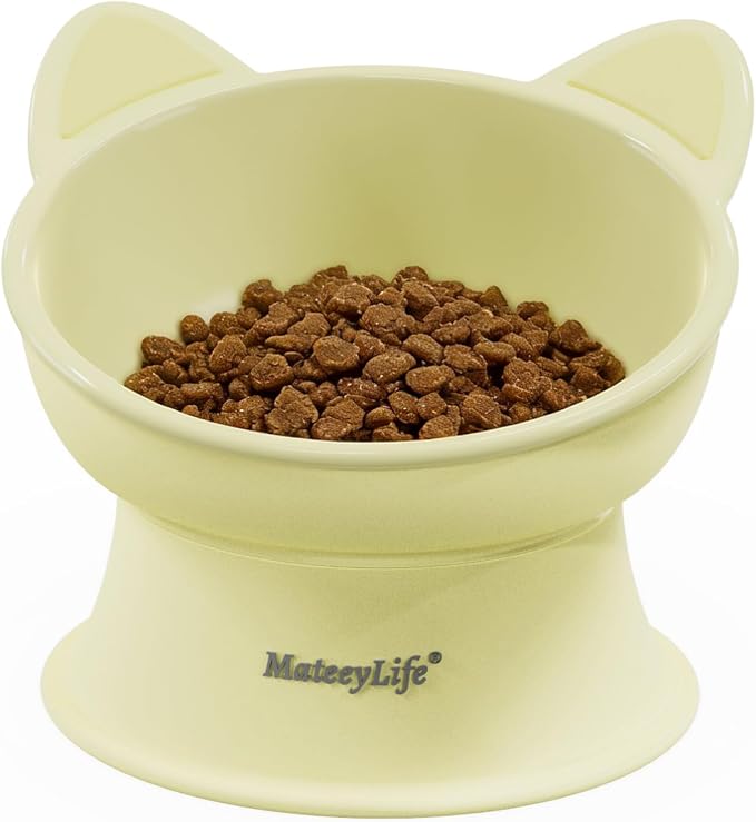 MateeyLife Raised Cat Bowls, Cat Food Bowl Elevated for Kittens & Small Dogs, 15°Tilted Protect Pets' Neck and Anti Vomiting, Whisker Friendly Food & Water Feeding Bowl, 6 oz Each - Yellow by MateeyLife