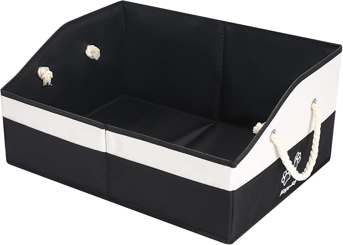 Large Dog Toy Basket with Handle, Foldable Dog Toy Box for Living Room Area , 20" Basket for Dog's Supplies, Organizer and Storage with Hard Board, Anti-Slip for Pet Toys (Black, Medium 20"×15") by Unknown