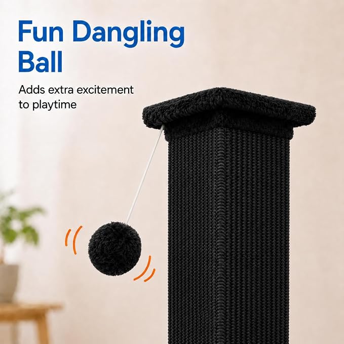 Cat Scratching Post for Indoor Cats, Sisal Cat Scratcherl, 32 Inch | Full-Body Stretching Cat Scratch Post, Wide Stable Base, Heavy Duty Post for Cat Adults to Protect Furniture, Pure Black - Image 5