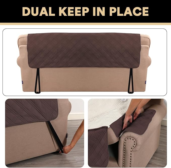PrinceDeco 100% Waterproof Loveseat Covers for 2 Cushion Couch Sofa Covers Waterproof and Washable Sofa Slipcover with Side Pocket Furniture Protector with Elastic Straps(Loveseat 48", Brown) - Image 5