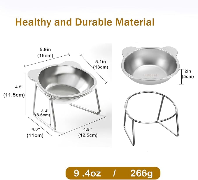 Elevated Cat Bowl, 5.9" Wide Raised Cat Dishes,15° Tilted | Stainless Steel Puppies Bowl,Whisker-Friendly,Food and Water Bowl,Anti-Vomiting,Neck Stress-Free Bowl Stands,Dishwasher Safe - Image 5