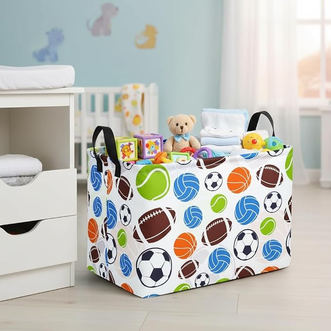 Football Storage Basket Empty, Waterproof Football Storage Bins Organizer, Foldable Closet Shelf Baskets with Handles for Home Office Dorm Closet Shelf - Image 5