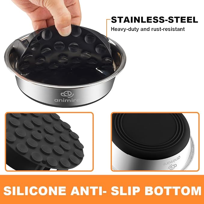 2-in-1 Metal Dog Bowl with Slow Feeder Insert, Stainless Steel Dog Bowls Food Grade 304, Water Food Bowl with Anti-Slip Silicone Base for Small, Medium, Large Dogs - Image 4
