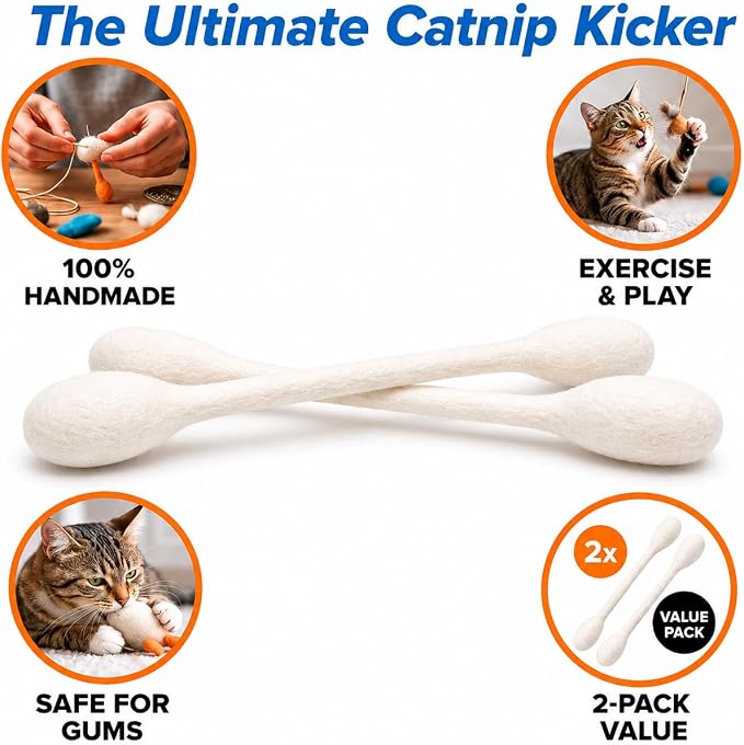 Glaciart One XXL Swabs Cat Toys with Catnip - 2 Pk | Durable for Chew, Cute Cat Toys Interactive Kitty for Boredom, Exercise, & Play | Filled w/Organic Catnip for Anxiety & as Digestive Aid - Image 7