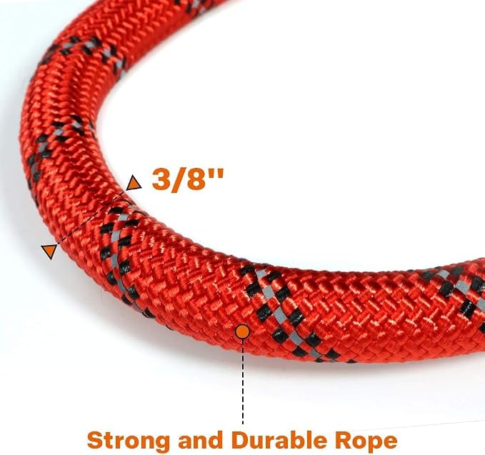 Taglory Rope Dog Leash for Small Medium Dogs, 6 FT Padded Handle, Red | Made of Climbing Rope, Reflective for Night Walks and Training, Comfortable Grip, Anti-tangle Swivel Clip, 3/8 inch - Image 3