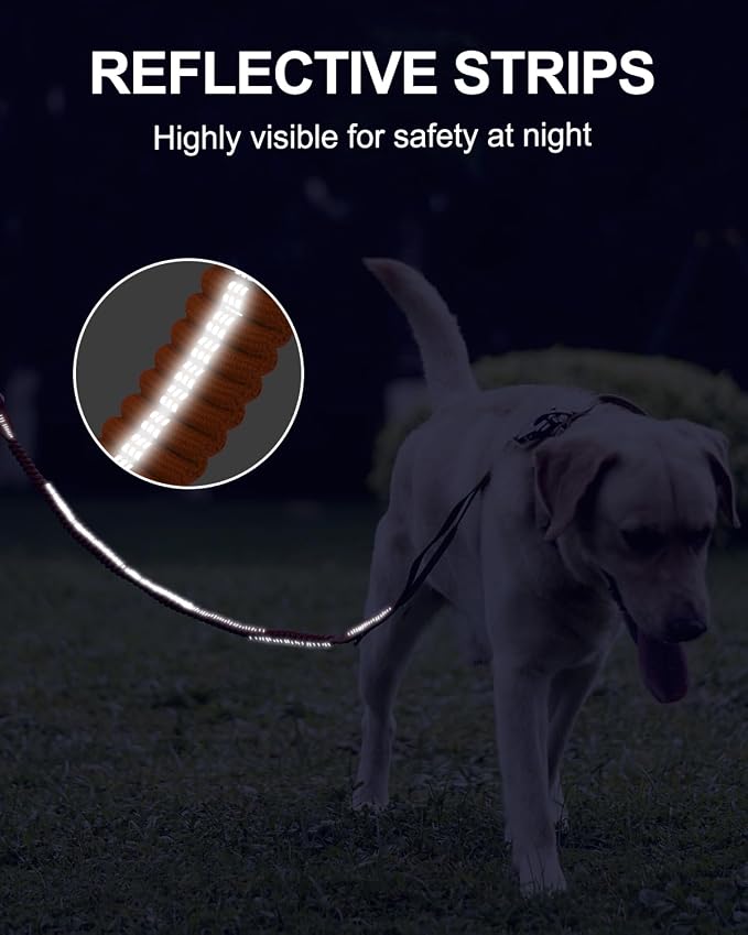 Joytale Tactical Bungee Dog Leash, Shock Absorbing No Pull, Orange | for Large Dogs That Pull, 2 Padded Handles for Control, Car Seatbelt Clip, Reflective for Night Safety, Metal Frog Clip - Image 6