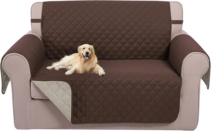 U-NICE HOME Loveseat Sofa Cover for 2 Cushion Couch, Coffee/Beige | 45''Loveseat Cover Washable, Pet Friendly, Elastic Straps, Water Repellent, Furniture Protector for 2 Cushion by U-NICEHOME
