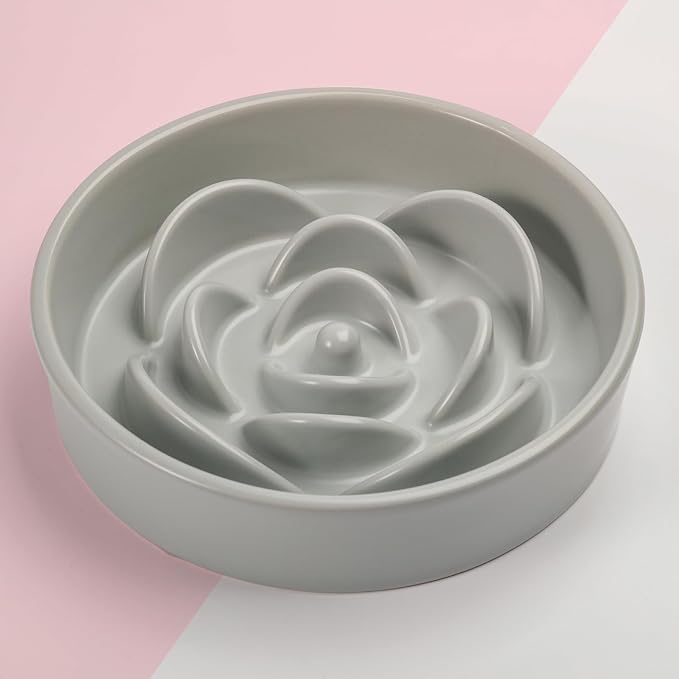 8.26 in Grey Dog Bowl Slow Feeder Ceramic for Medium and Large Breed,Elevated/Raised Slow Feeding Dog Food Water Dish Heavy Weighted,Puppy Dish for Fast Eaters,Puzzle Eating Bowl Modern Maze - Image 6