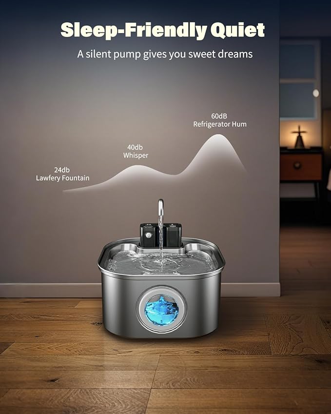Lawfery 3.2L/108oz Wireless Stainless Steel Cat Water Fountain | Battery Operated Cordless Design with 3 Modes, Stainless Steel Pet Drinking Fountain for Cats and Small Dogs - Image 5
