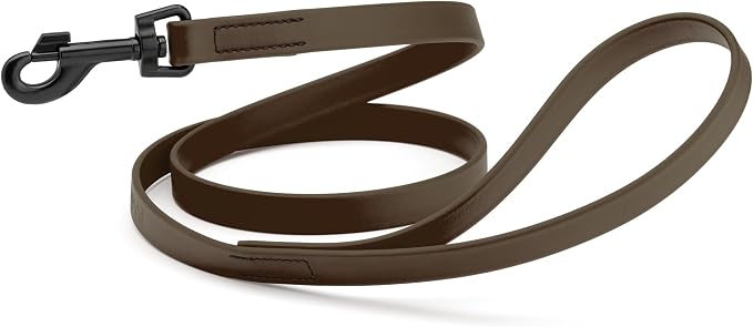 Dogline Biothane Waterproof Dog Leash Strong Coated Nylon Webbing with Black Hardware Odor-Proof Easy to Clean High Performance for Small or Large Dogs Made in USA 4 or 6 ft Lead, Dark Chocolate Brown by Dogline
