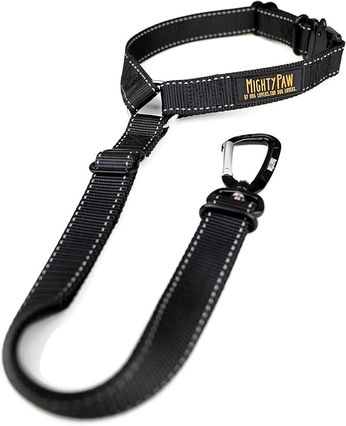 Mighty Paw Dog Seat Belt for Car Headrest, for Small, Medium & Large Dogs | Adjustable, Nylon, Aircraft-Grade Aluminum Carabiner, Tangle-Free Swivel Clip, Adjusts 18.5-30 In by MightyPaw
