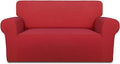 PureFit Stretch Loveseat Covers Fleece Couch Covers for Sofa Red | 1-Piece Sofa Slipcover Soft Couch Protector, Sofa Cover Washable with Non Skid Foam and Elastic Bottom for Kids, Dogs by PureFit