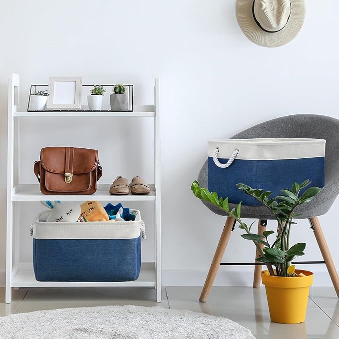 TheWarmHome Organization and Storage Basket for Organizing - X Large 3 Pack 17.7L×13.8W×9.8H in Collapsible Storage Bin for Shelves, Basket for Gifts Empty Toys Organizer Gift (White & Jean Blus) - Image 3