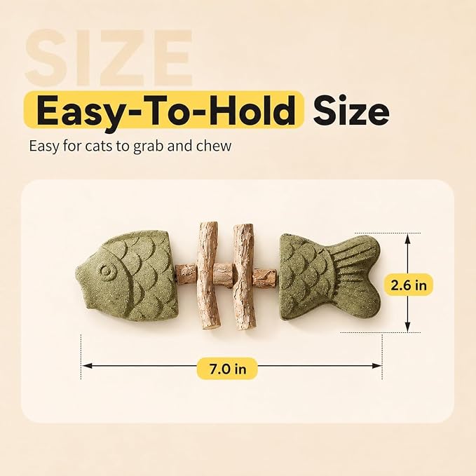 3pcs Catnip & Silvervine Fishbone-Shaped Cat Chew Toy | Natural, Dental Toy, Chewing, Licking, Pawing, Boredom Relief & Enrichment - Image 6