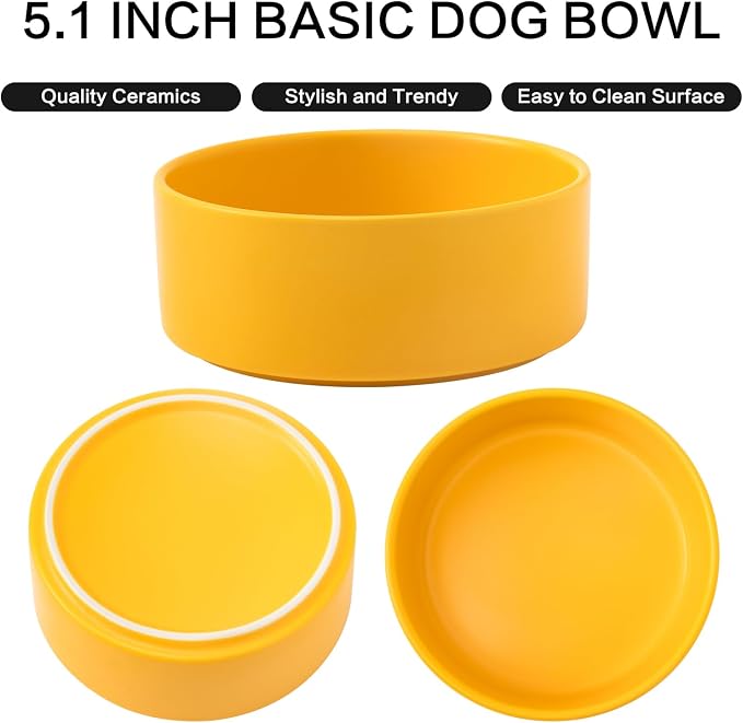 Elevated Ceramic Dog Bowl Set - Raised Dog Bowls with Non Slip Bamboo Stand, Food and Water Bowl Set for Kitty, Cats and Toy Breed Dogs, Pet Bowls, Dogs Dishes (5.1'', 2 * 16OZ, Yellow) - Image 2
