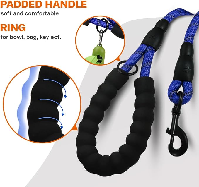 Taglory Rope Dog Leash for Small Medium Dogs, 4 FT Padded Handle, Navyblue | Made of Climbing Rope, Reflective for Night Walks and Training, Comfortable Grip, Anti-tangle Swivel Clip, 3/8 inch - Image 4