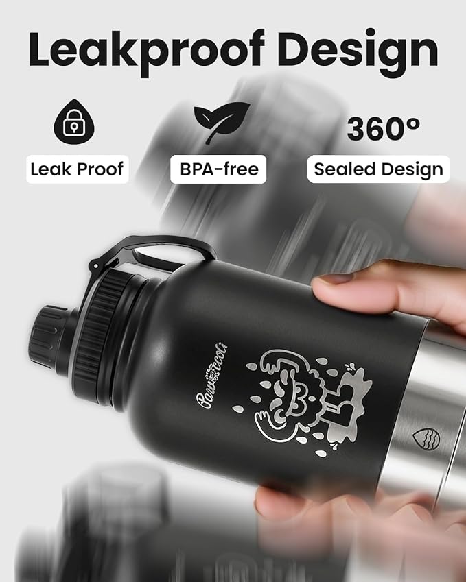 34oz Dog Water Bottle, Stainless Steel Dog Water Bottle Dispenser with Detachable Food & Water Bowls, Keeps Water Hot/Cold, for Walking, Hiking, Camping(Black) - Image 4