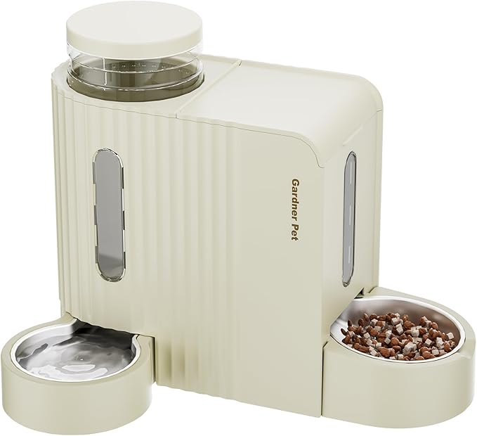 Gardner Pet Gravity Automatic 2-in-1 Pet Feeder, 0.8 Gallons*2 Cat Feeder and Water Dispenser Set, 100% BPA-Free Feeder and Stainless Steel Water Dispenser for Dogs, Cats, Rabbits, Puppies (Beige) by GardnerPet