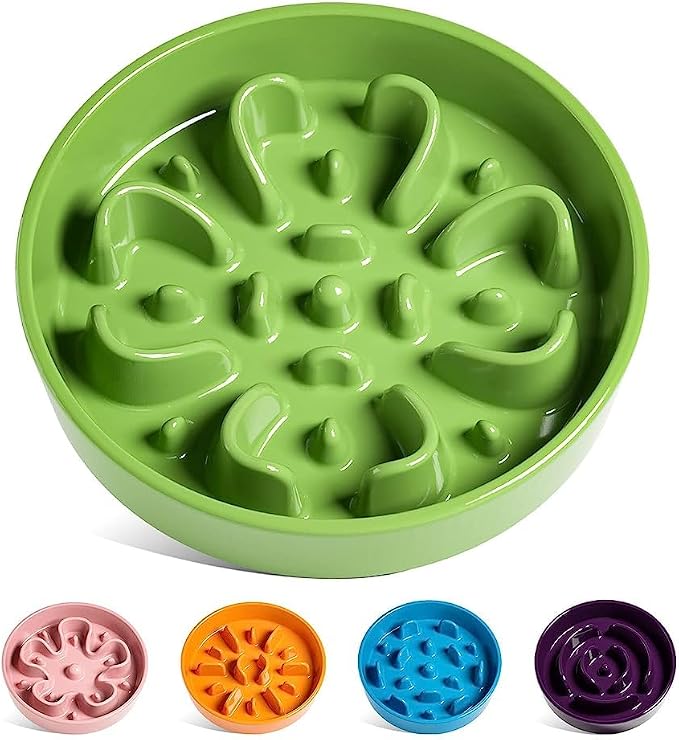 LE TAUCI Slow Feeder Dog Bowls Ceramic, 3 Cups Slow Feeding Dog Bowl Medium Large Breed, Pet Bowl for Fast Eaters, Puzzle Pet Dishes,Clover Green by LETAUCI