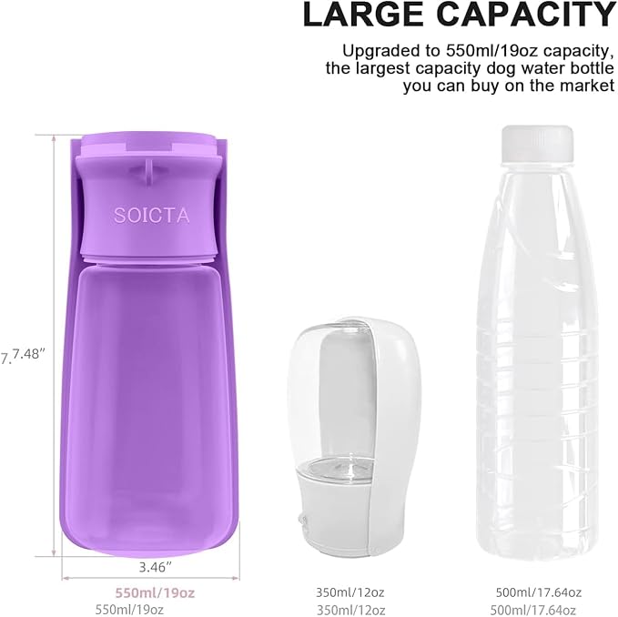 Portable Dog Small Animals Water Bottle for Walking 19 OZ or 12 OZ Pet Water Bottles for Puppy Medium Large Dogs Little Animals Water Dispenser Dog Small Animals Water Bowl - Image 5
