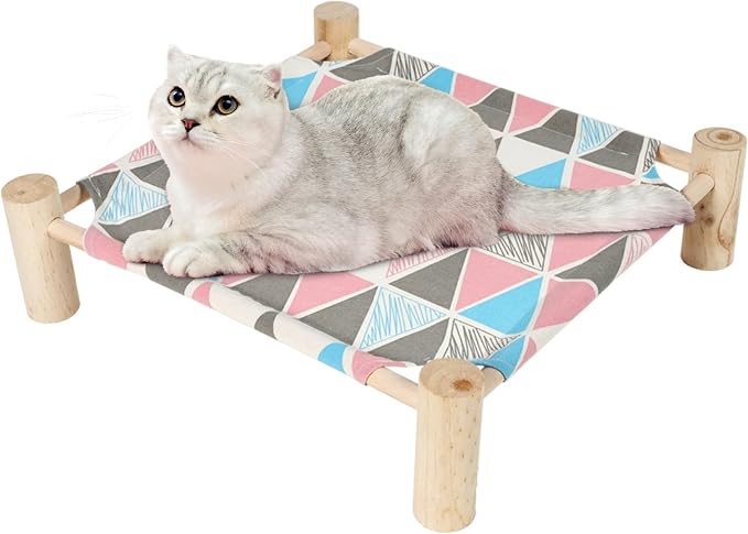 Patas Lague Cat Hammock Bed Small Eleveted Dog Bed 19x19 in Triangle | Brethable Wooden Pet Bed, Cooling Rabbit Cot, Outdoor Cat Furniture For Summer - Image 2